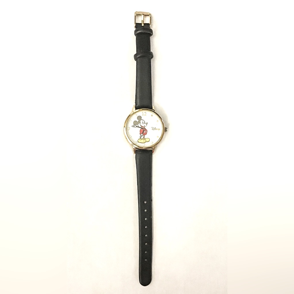 Mickey Mouse Watch With Black Leather Strap